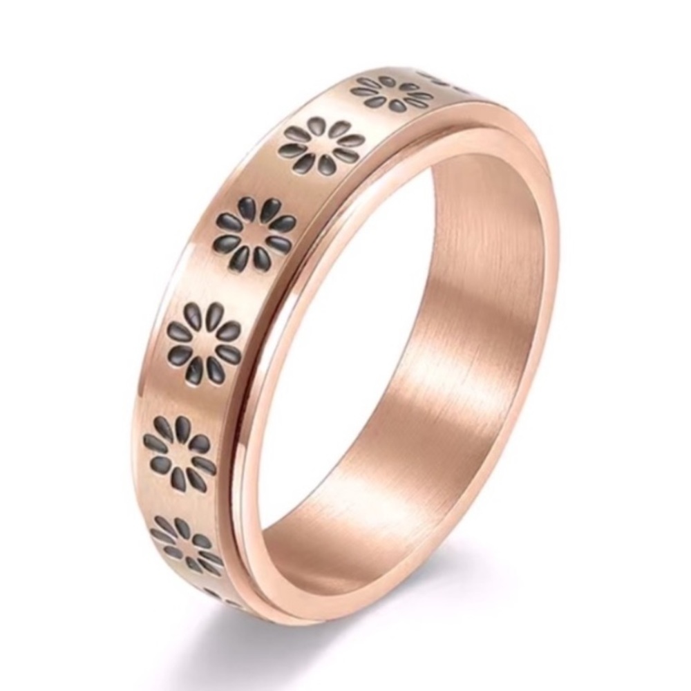 Rose Gold Stainless Steel Flower Spinner Ring | Fidget Band | Floral